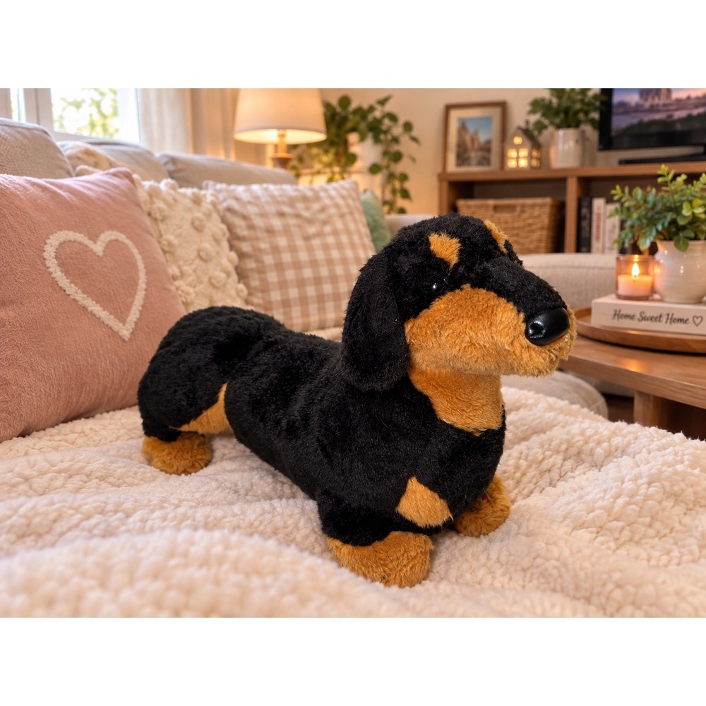 Douglas Cuddle Toy Dachshund Plush Black Tan Stuffed Animal 15" realistic